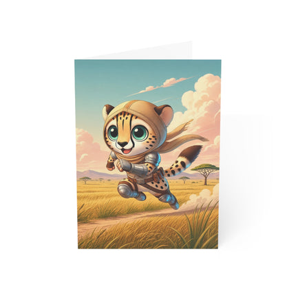 🐆🌅 The Little Cheetah’s Great Savannah Run Greeting Card – Whimsical Animal Adventure