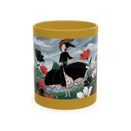 🌺☔ The Lady In The Stormy Flower Garden Ceramic Mug – Art Deco Fashion Elegance