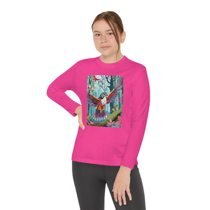 A Colorful Raptor Youth Long Sleeve Competitor Tee – Dino Adventure & Forest Wonder