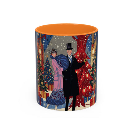 🎩🎄 Christmas Eve Promenade Colorful Mug – Art Deco Holiday Elegance