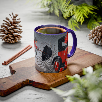 ☔🌹 The Scarlet Rainstorm Promenade Colorful Mug – Art Deco Motoring Elegance