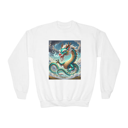 Tibetan Dragon in Battle Youth Crewneck Sweatshirt – Power, Motion & Mythic Adventure