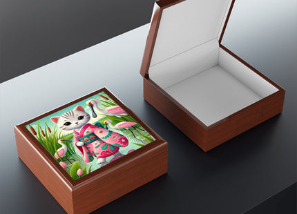 Geisha Kitten Strolls Among the Spoonbills Jewelry Box