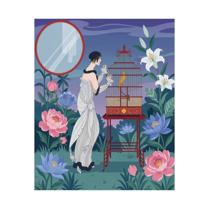 🦜🌸 The Lady Of The Garden Aviary Matte Vertical Poster – Art Deco Botanical Elegance