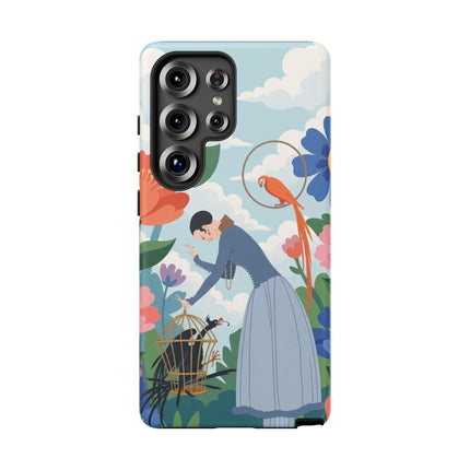 🦜🌺 The Lady Of The Garden Aviary Phone Case – Art Deco Floral Whimsy
