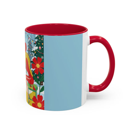 ☕🎄 Christmas Tea In The Snow Garden Colorful Mug – Art Deco Holiday Friendship