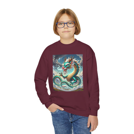 Tibetan Dragon in Battle Youth Crewneck Sweatshirt – Power, Motion & Mythic Adventure