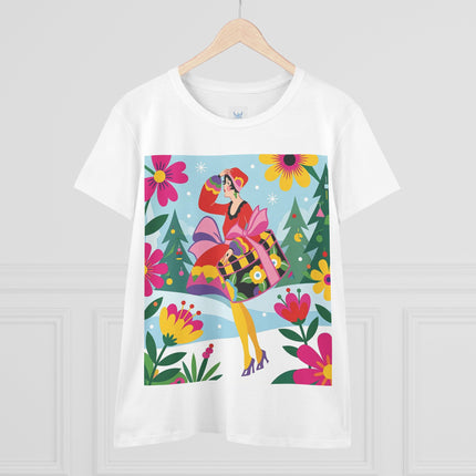 🎄🌺 Christmas In The Winter Garden Cotton Tee – Art Deco Holiday Whimsy