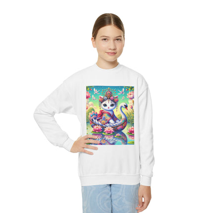 Geisha Kitten’s River Voyage Youth Crewneck Sweatshirt – Grace, Adventure & Storybook Charm