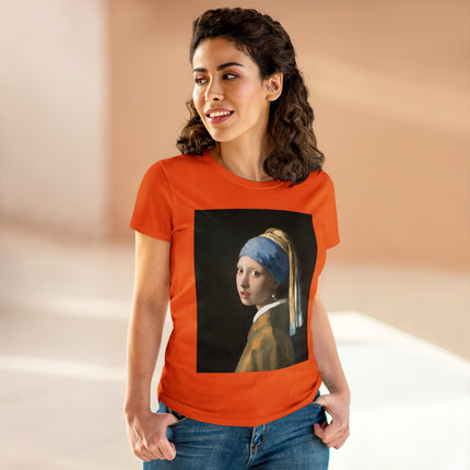 Girl with a Pearl Earring by Johannes Vermeer Women's Midweight Cotton Tee