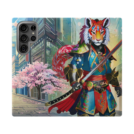 🦁🦊⚔️ Cyberpunk Lion Samurai Flip Case – Futuristic Honor & Kitsune Spirit