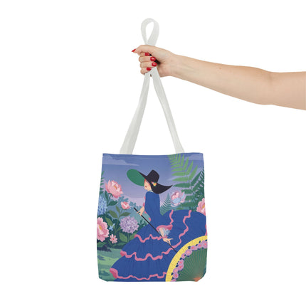 🌸💙 The Lady Of The Blue Garden Promenade Tote Bag – Art Deco Floral Fashion