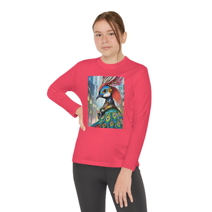 Techno Plumes Youth Long Sleeve Competitor Tee – Futuristic Elegance & Neon Feathers