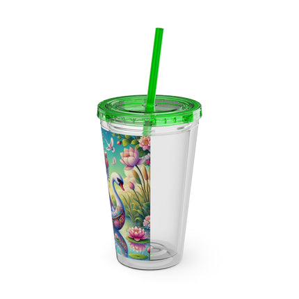 Geisha Kitten’s River Voyage Sunsplash Tumbler with Straw, 16oz