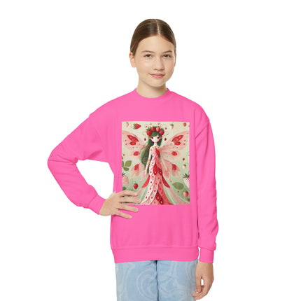 Strawberry Fairy Delight Youth Crewneck Sweatshirt – Sweet Magic, Nature & Whimsical Joy