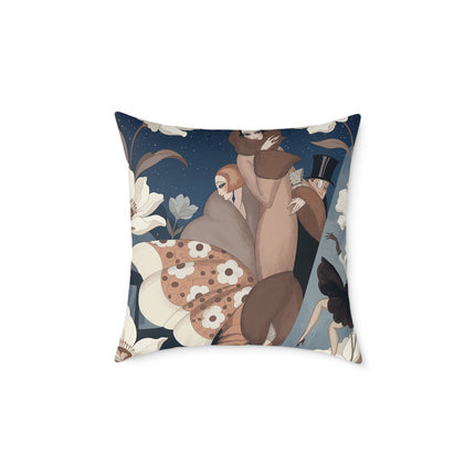 🌙🌸 The Midnight Magnolia Masquerade Square Pillow – Art Deco Evening Elegance