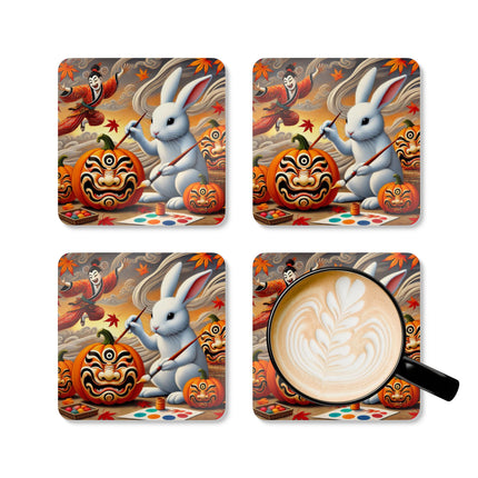 Halloween Rabbit’s Kabuki Jack-o’-Lanterns Corkwood Coaster Set