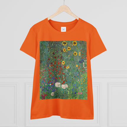 Farm Garden with Sunflowers by Gustav Klimt Women's Midweight Cotton Tee