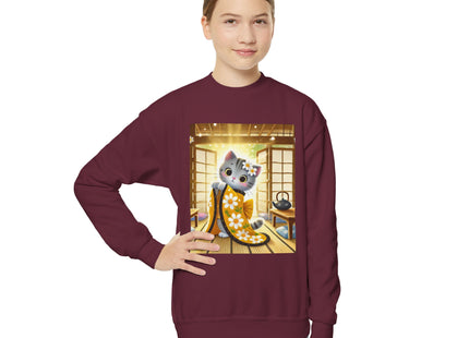 Playful Kitten in the Tea Room Youth Crewneck Sweatshirt