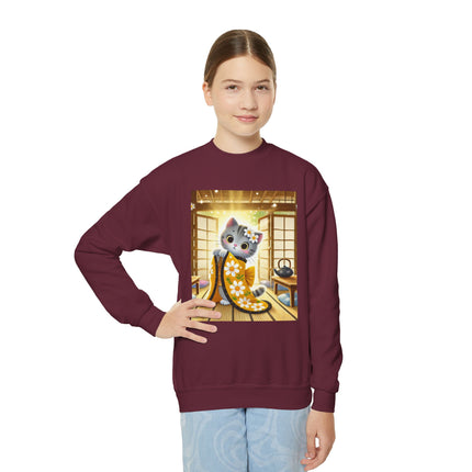 Playful Kitten in the Tea Room Youth Crewneck Sweatshirt