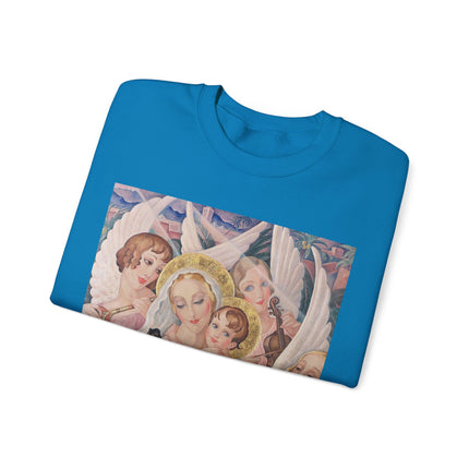 Madonna with Child Surrounded by Musical Angels by Gerda Wegener Heavy Blend™ Crewneck Sweatshirt