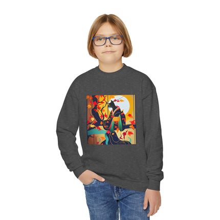 Black Cat in Kimono Youth Crewneck Sweatshirt