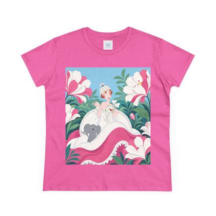 🌸🐘 The Pink Blossom Companion Cotton Tee – Art Deco Floral Whimsy