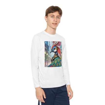 Techno Plumes Youth Long Sleeve Competitor Tee – Futuristic Elegance & Neon Feathers