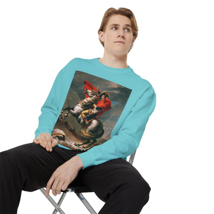 Napoleon Crossing the Alps by Jacques-Louis David Unisex Garment-Dyed Sweatshirt