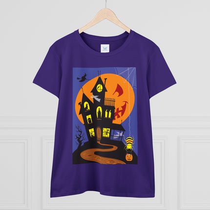 Halloween Night at the Haunted House Women's Midweight Cotton Tee