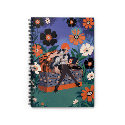 🌺🐕 The Lady Of The Floral Salon Spiral Notebook – Art Deco Garden Whimsy