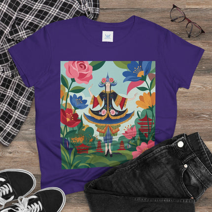 🌸🏯 The Pagoda Garden Enchantress Cotton Tee – Colorful Art Deco Fashion Fantasy