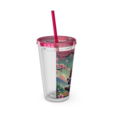 Samurai Kitten Sunsplash Tumbler with Straw, 16oz