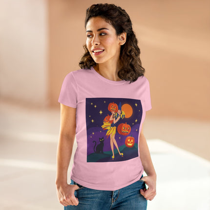 🎃🕯️ Moonlit Pumpkin Masquerade Cotton Tee – Whimsical Halloween Charm