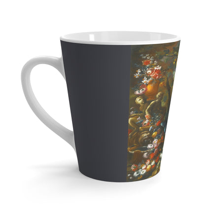 Still Life With Birds Beside An Ornate Fountain by Nicola Casissa Latte Mug