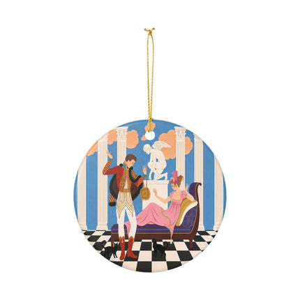 🐈🏛️ The Grand Salon Courtship Ceramic Ornament – Art Deco Neoclassical Romance