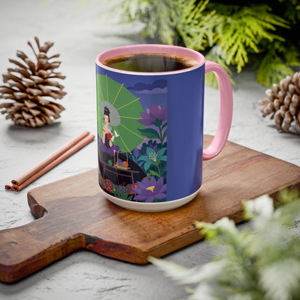 The Lady Of The Moonlit Needlework Colorful Mugs – Art Deco Crafting Elegance