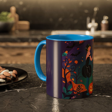 🐈‍⬛🎃 The Midnight Black Cat Masquerade Colorful Mug – Whimsical Halloween Elegance