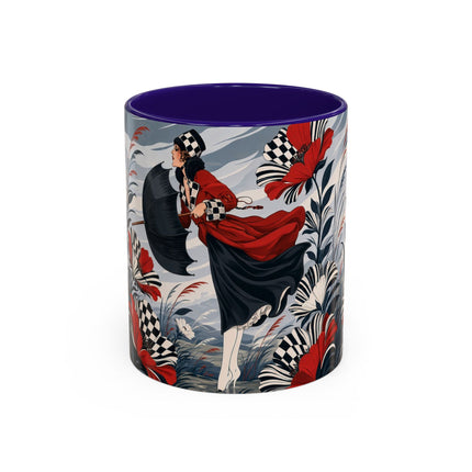 ☔🌹 The Scarlet Checkerboard Rainstorm Colorful Mug – Art Deco Floral Elegance