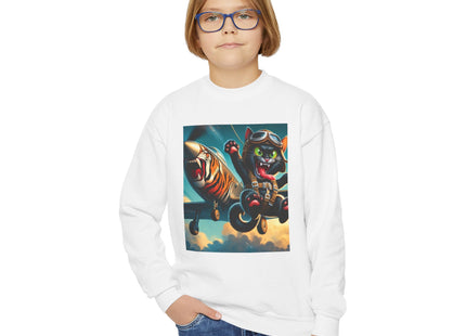 Parachuting Cat Commando Youth Crewneck Sweatshirt