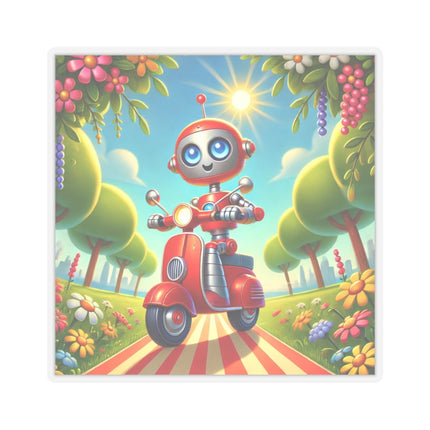 🤖🌿 The Traveling Robot Kiss-Cut Sticker – Adventure, Curiosity & Playful Discovery