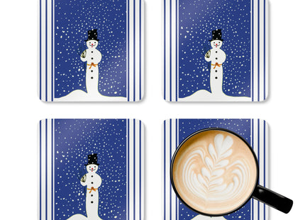 Snowman in Falling Snow Corkwood Coaster Set