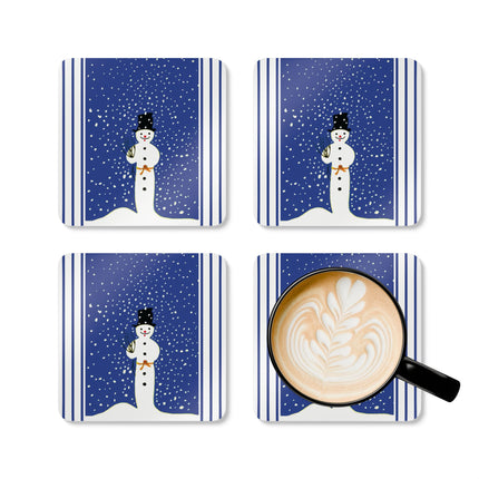 Snowman in Falling Snow Corkwood Coaster Set
