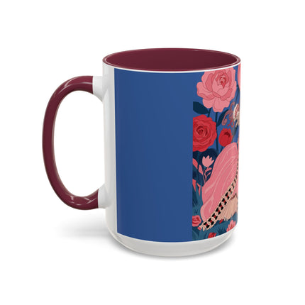 The Lady And The Scarlet Macaw Colorful Mugs – Art Deco Floral Elegance