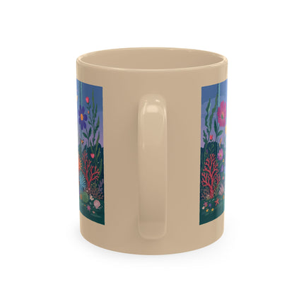 🐠🌸 The Lady Of The Underwater Flower Garden Ceramic Mug – Art Deco Aquatic Whimsy