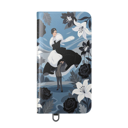 🖤🤍 The Lady Of The Black Rose Garden Flip Case – Art Deco Floral Elegance