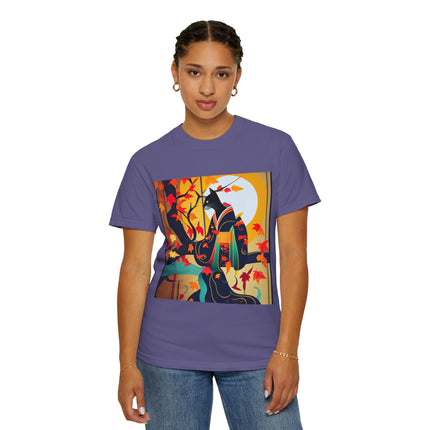 Black Cat in Kimono Unisex Garment-Dyed T-shirt