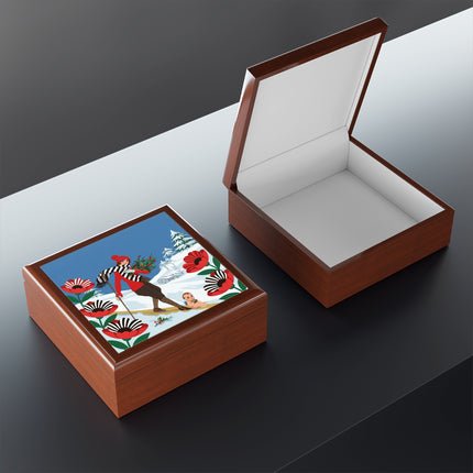 🎿🎄 The Christmas Holly Skier Jewelry Box – Whimsical Holiday Fantasy