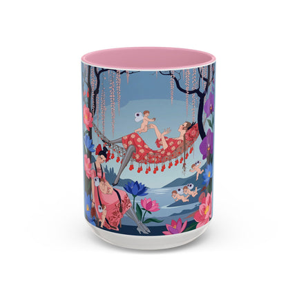 The Ladies Of The Enchanted Hammock Colorful Mugs – Art Deco Whimsical Garden Elegance