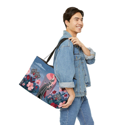 🌸🖤 The Striped Orchid Promenade Weekender Tote Bag – Art Deco Floral Fashion